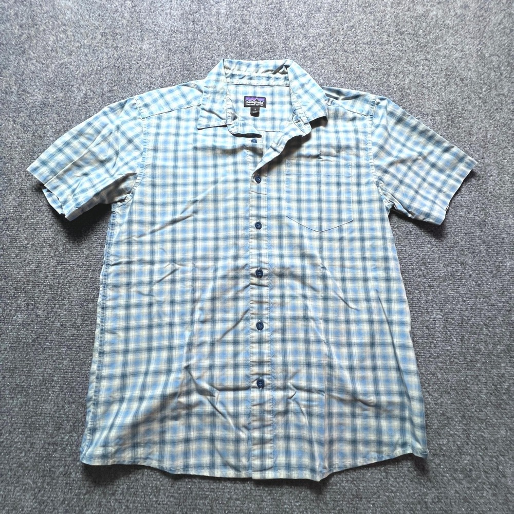 Patagonia Mens S Blue Plaid Organic Cotton Short Sleeve Button Down Shirt 53964